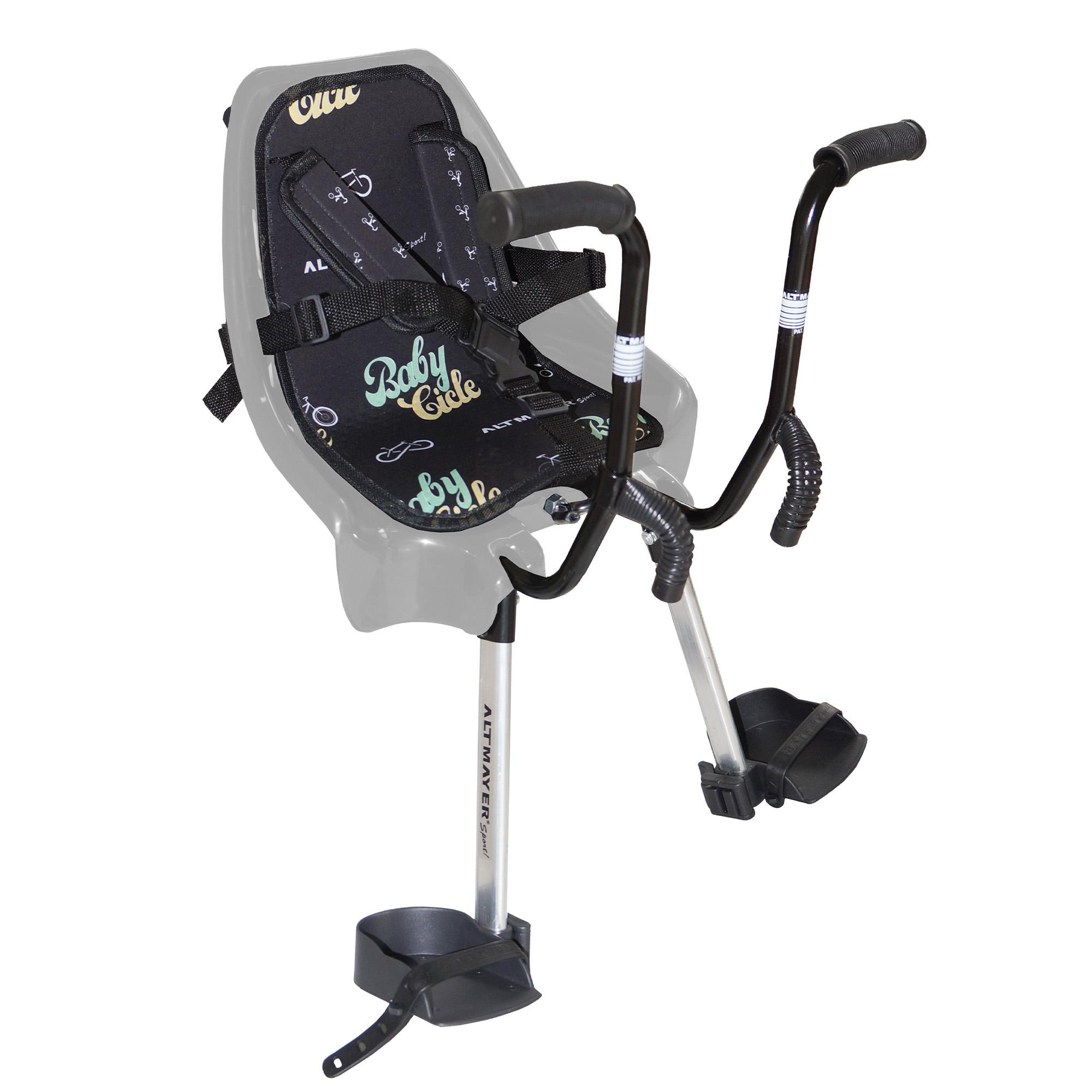 Cadeirinha Infanti Baby Cicle Cinza com Banco Concha Estofado e Cinto 5 pontas para Guidão